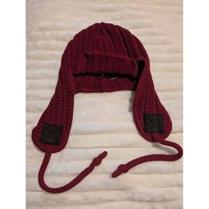 Gap Burgundy Knit Trapper Hat Maroon Ear Flap Beanie aviator Cap One Size small